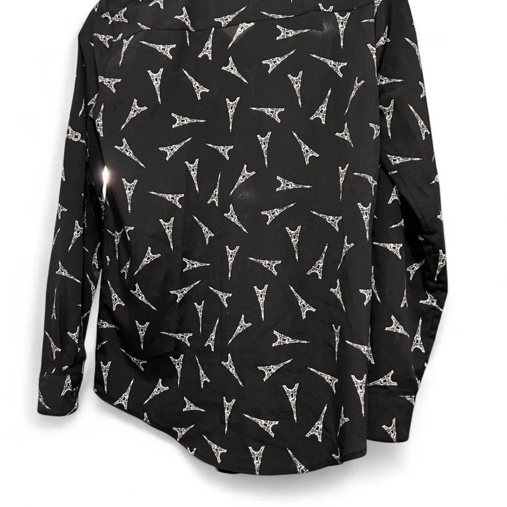 Karl Lagerfeld Eiffel Tower Black and White Button Down Shirt Women's XS - Picture 8 of 8